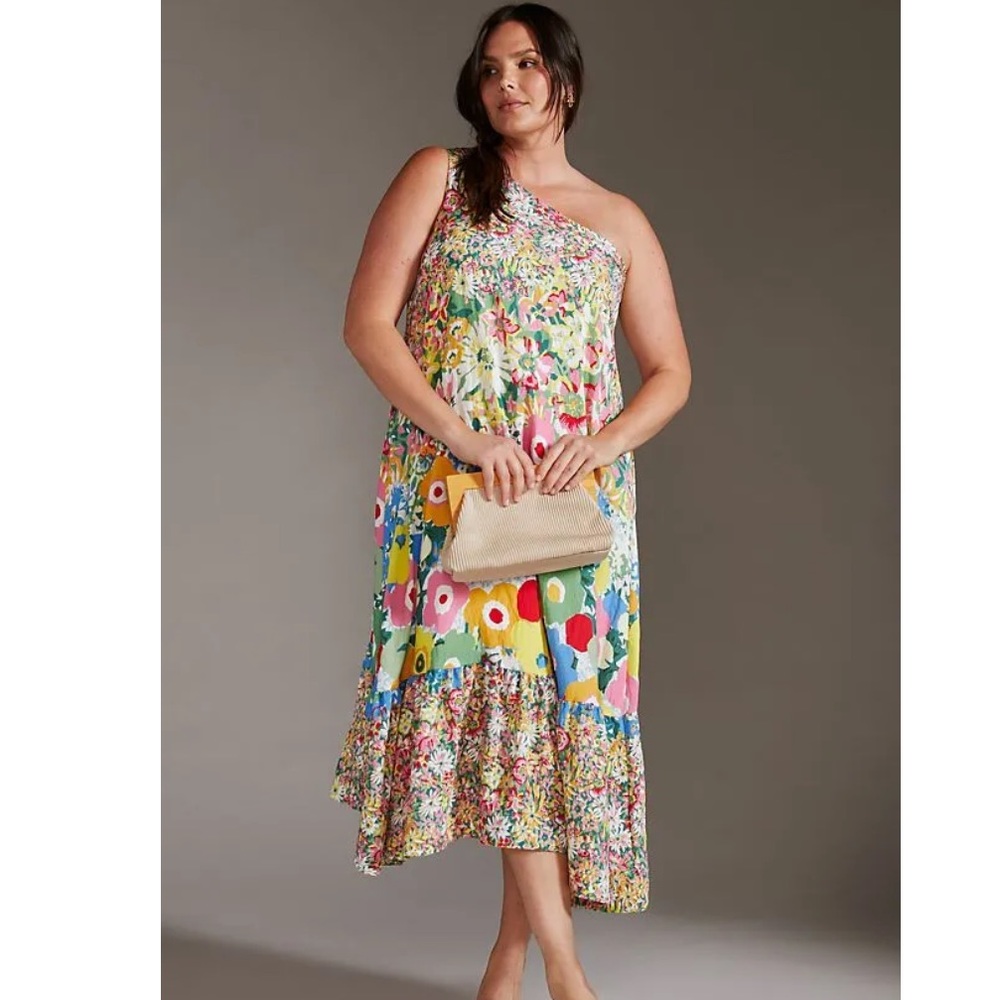 Sarah Campbell for Anthropologie One Shoulder Midi Dress Size XS